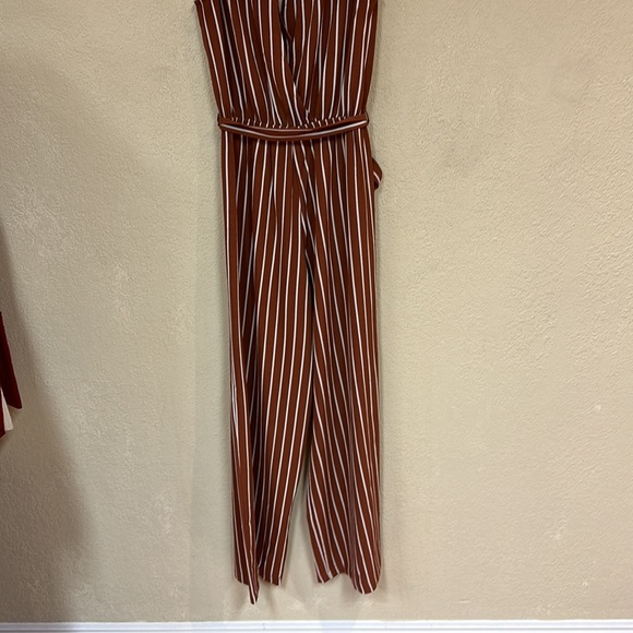 Monteau womans Rust pin striped Wide leg pant jumpsuit size small - Picture 8 of 8